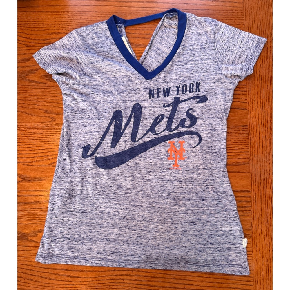 Touch New York Mets T-Shirt Women Small Blue Excellent Surplice Back Space Dye